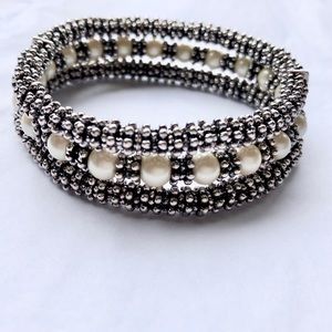Silver and Pearl Triple Bracelet - Nice Quality